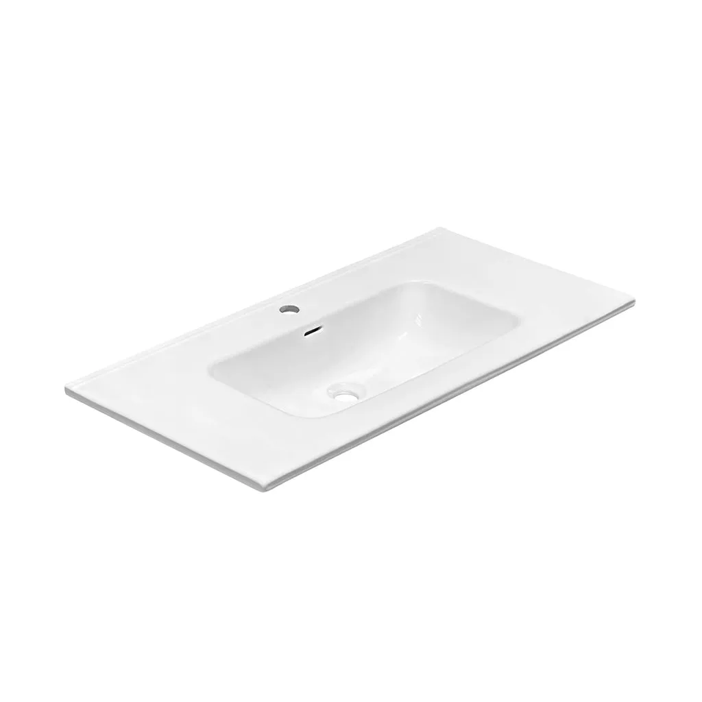 Deville 2 Drawers Bathroom Vanity with Porcelain Gloss White 1 Faucet Hole Sink - Wall Mount - 36" Mdf/Matte White/Brushed Gold