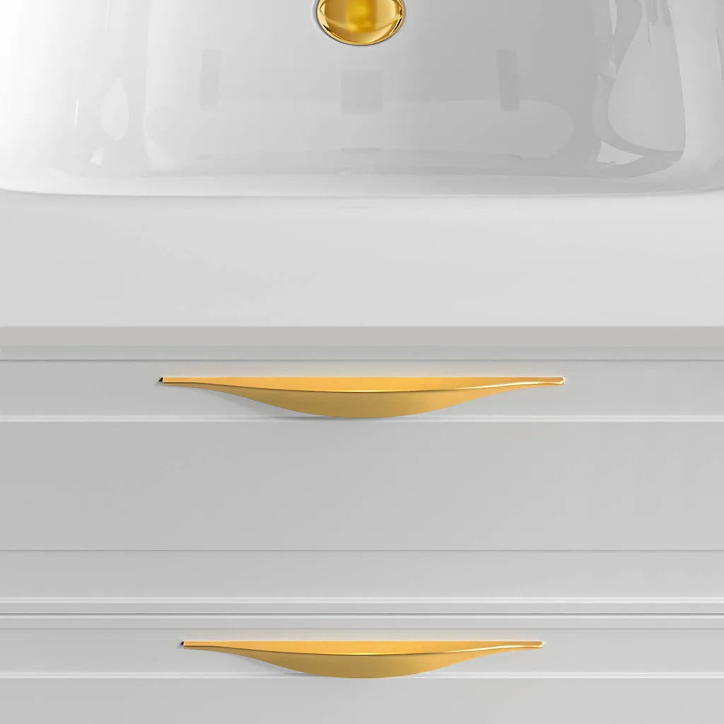 Deville 2 Drawers Bathroom Vanity with Solid Surface Matte White without Faucet Hole - Wall Mount - 24" Mdf/Matt Warm Grey/Brushed Gold