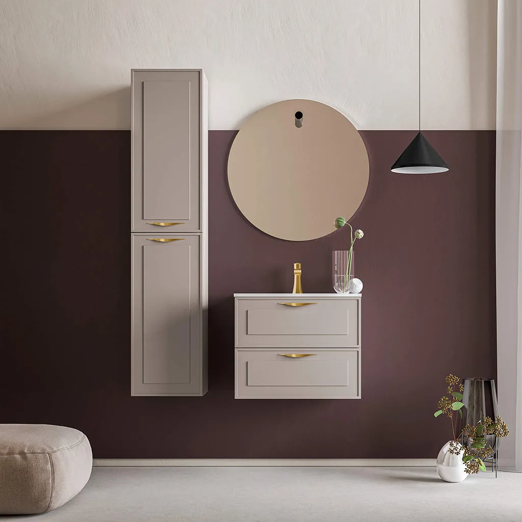 Deville 2 Drawers Bathroom Vanity with Solid Surface Matte White without Faucet Hole - Wall Mount - 24" Mdf/Matt Warm Grey/Brushed Gold