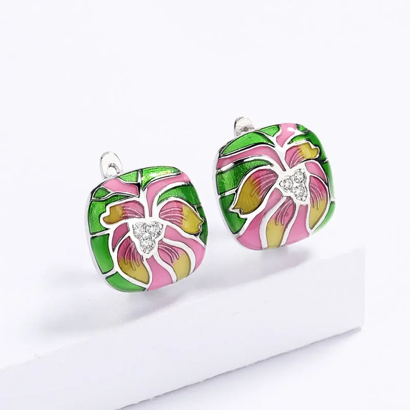 Ethnic Flower Enamel Earrings For Women Handmade Party Jewelry