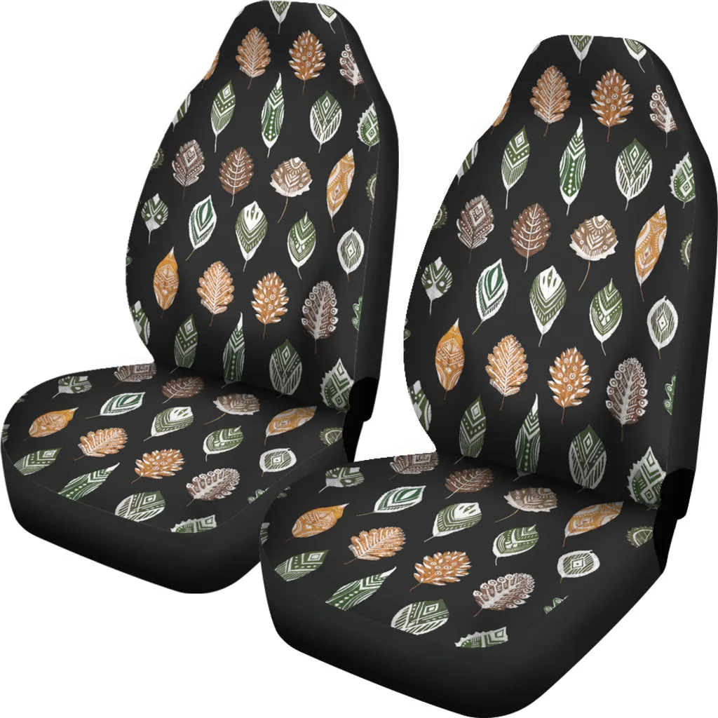 Ethnic Leaves Patter on Black Car Seat Covers Set of 2