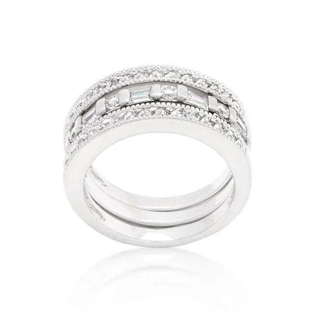 Eva Emerald Round CZ Three Ring Set | 2.6ct