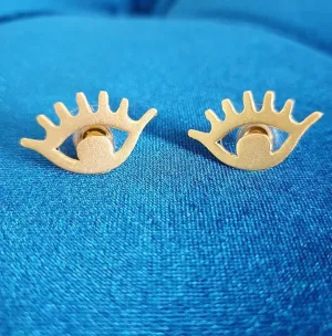Evil Eye Brass Gold Colored Stud Earrings