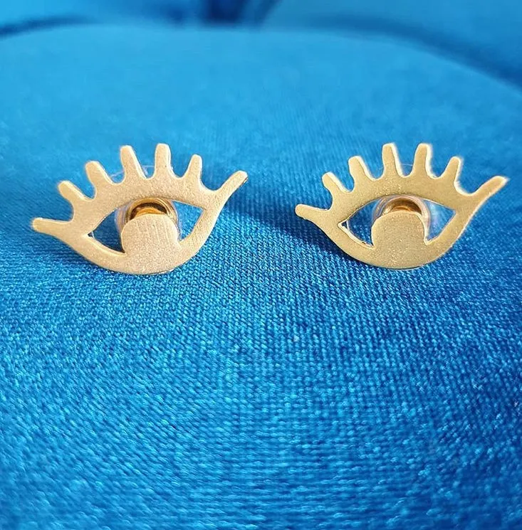 Evil Eye Brass Gold Colored Stud Earrings