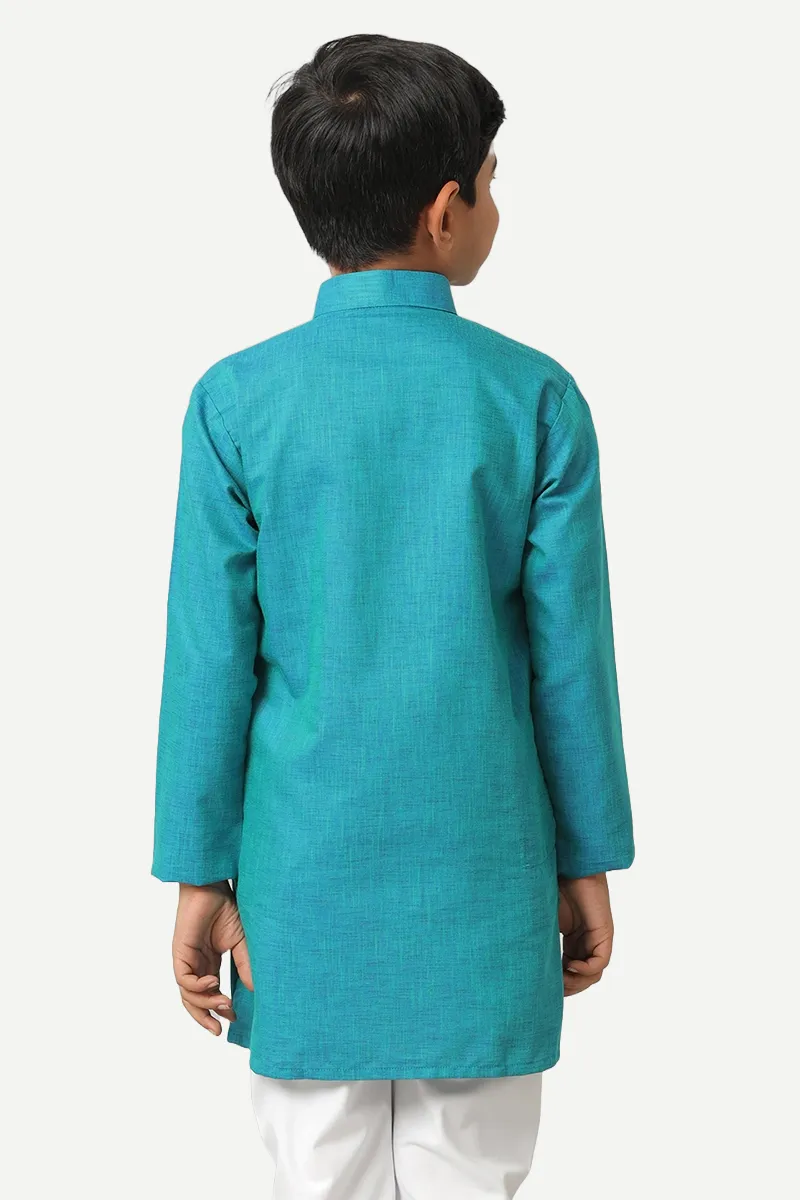 Exotic - Aqua Blue Kurta and Pyjama 2 In 1 Set For Kids | Uathayam