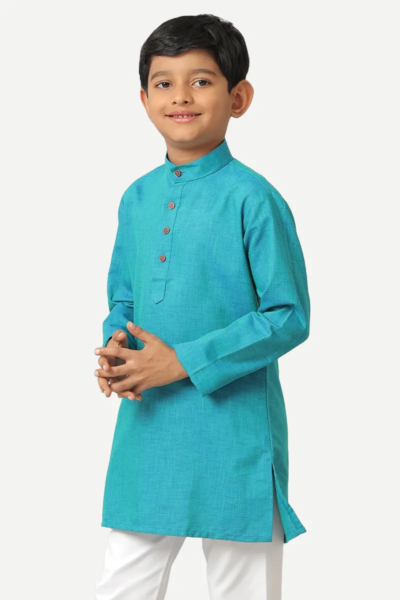 Exotic - Aqua Blue Kurta and Pyjama 2 In 1 Set For Kids | Uathayam