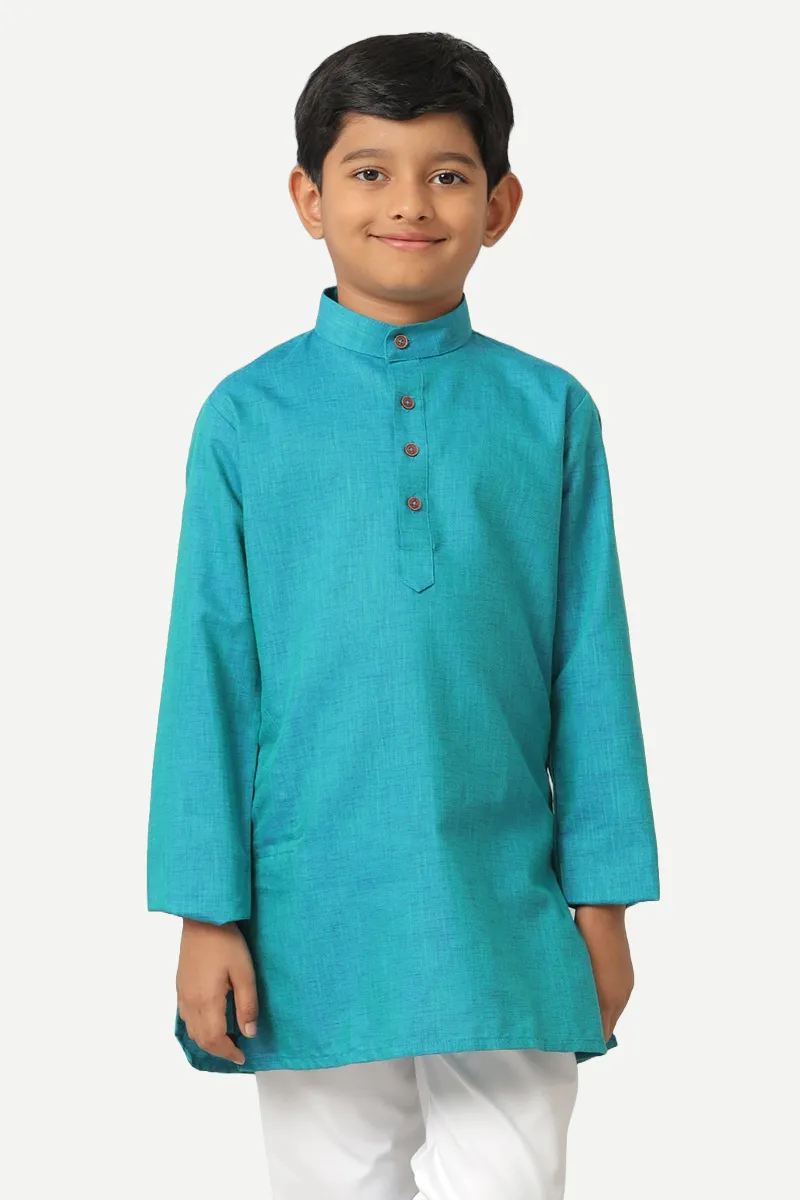 Exotic - Aqua Blue Kurta and Pyjama 2 In 1 Set For Kids | Uathayam