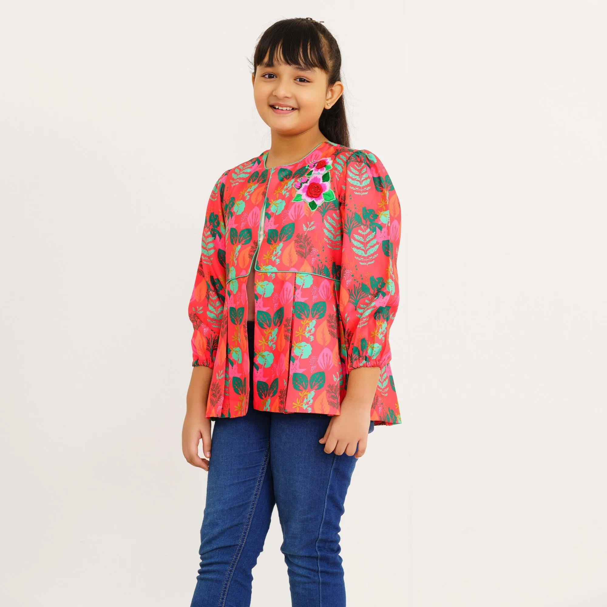 Girls Hot Pink Ethnic Jacket