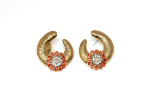 Golden Earrings with Orange Stones Set in the Golden Metal