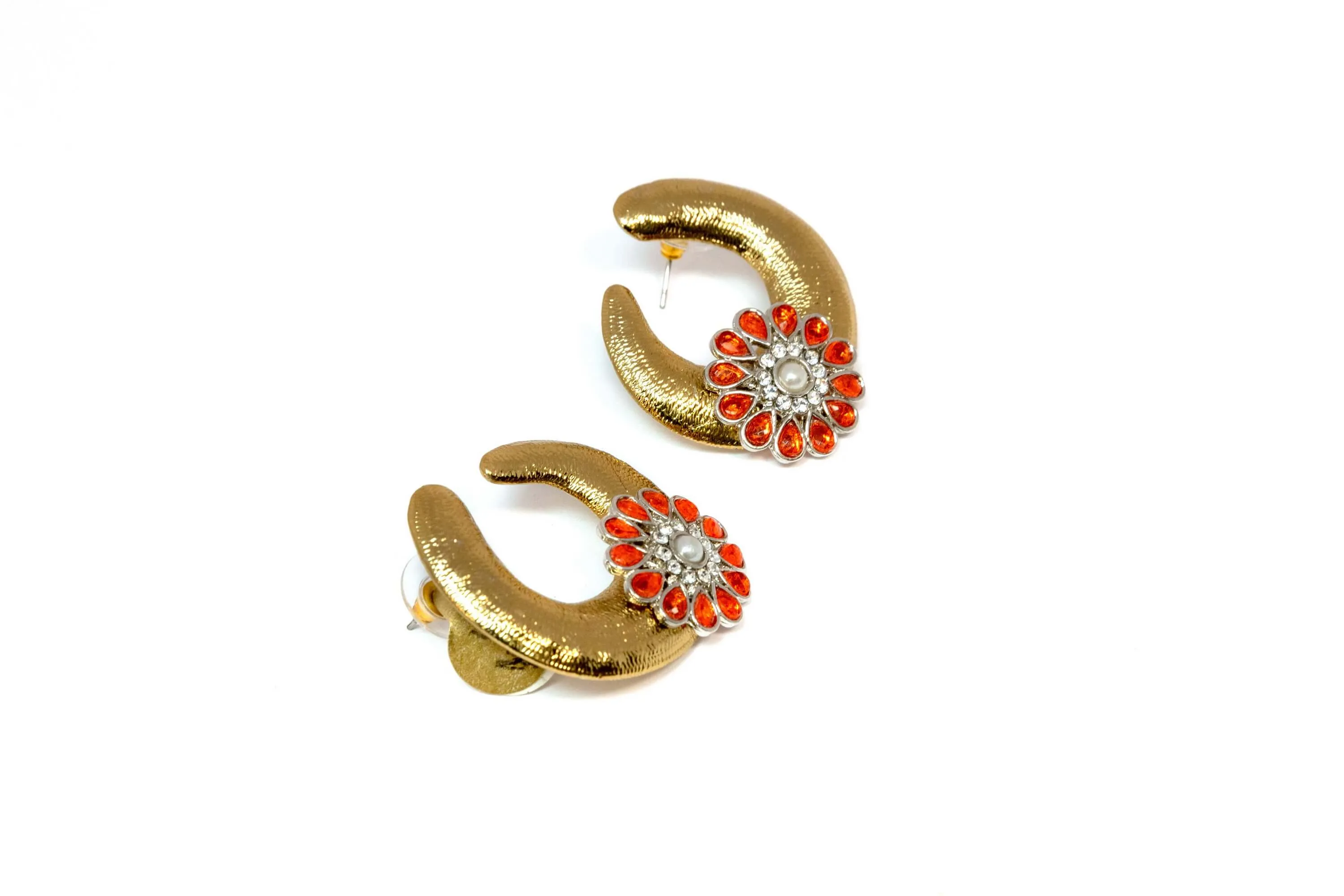 Golden Earrings with Orange Stones Set in the Golden Metal