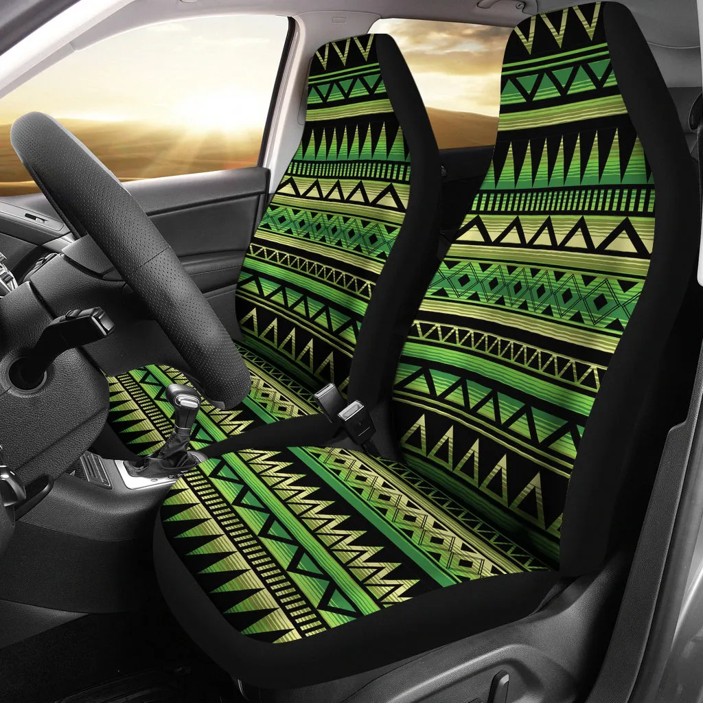 Green and Black Tribal Car Seat Covers Set Ethnic Aztec Pattern