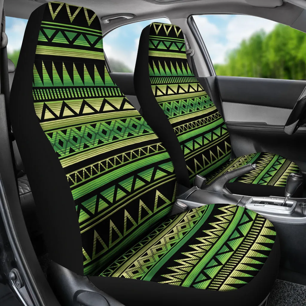 Green and Black Tribal Car Seat Covers Set Ethnic Aztec Pattern