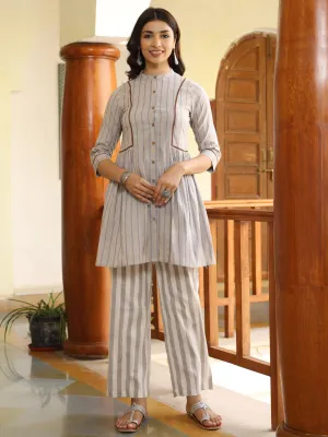 Grey Yarn Dyed Stripes Poly Cotton Co-Ord Top & Palazzo Set