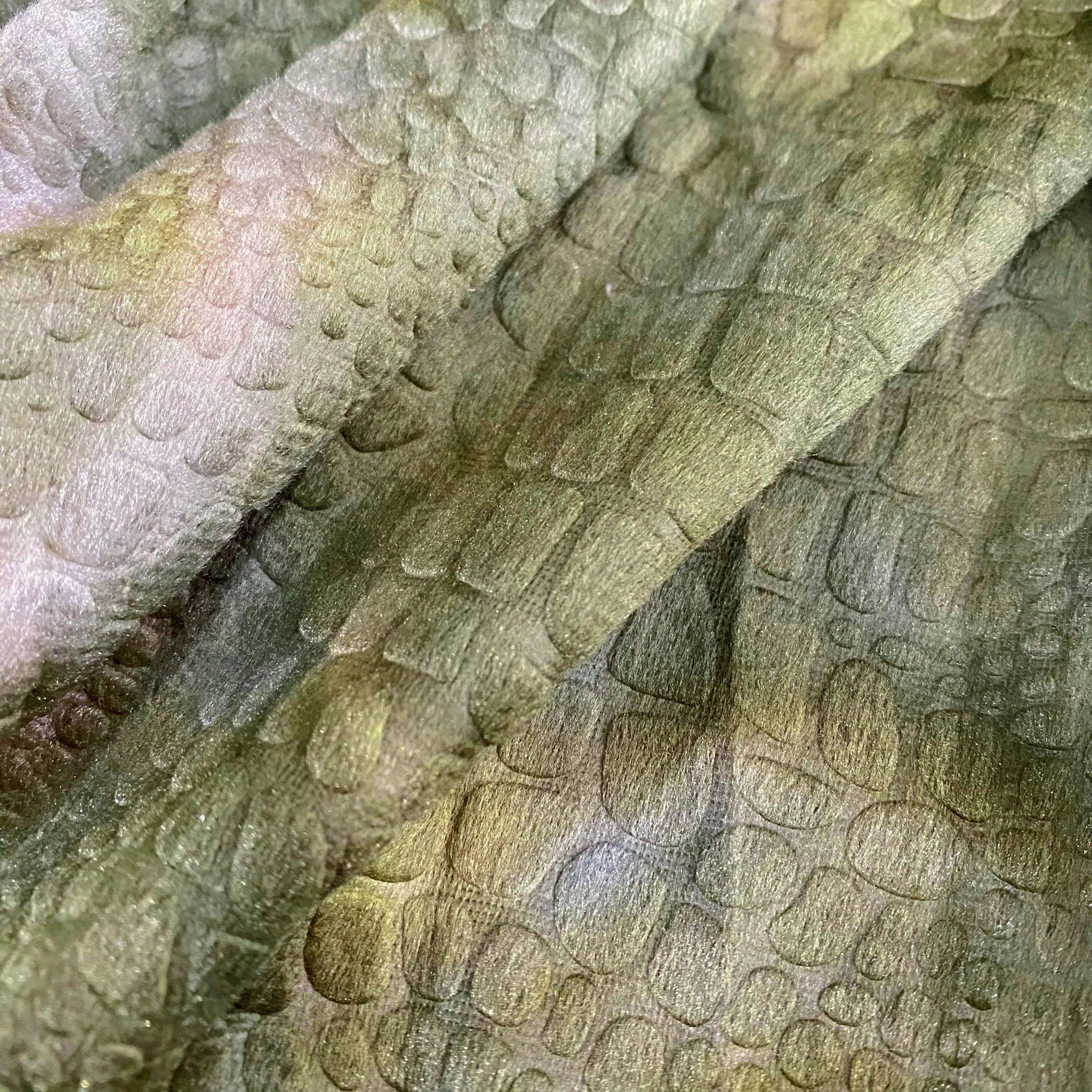 Knitted - Short Cut Pile - Embossed Crocodile Print - Khaki