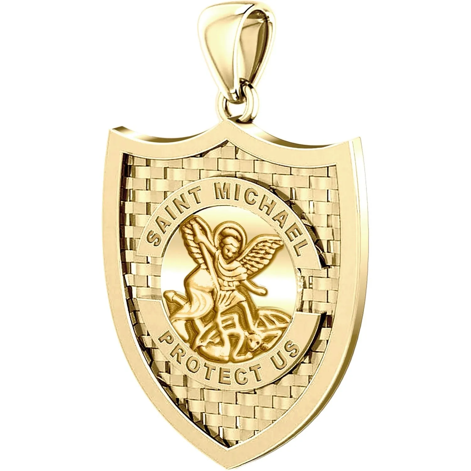 Ladies 14K Yellow Gold Saint Michael Pendant Necklace, 28mm