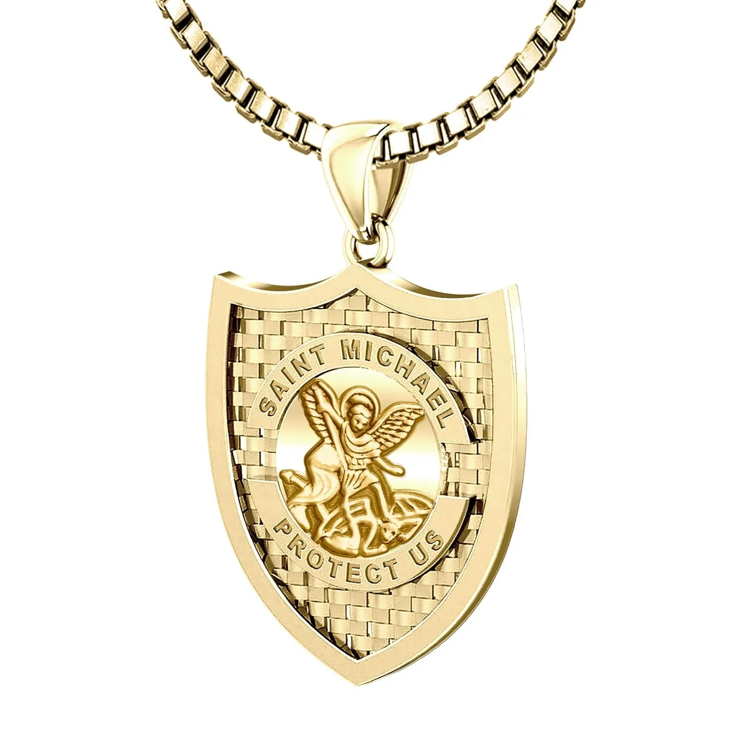 Ladies 14K Yellow Gold Saint Michael Pendant Necklace, 28mm