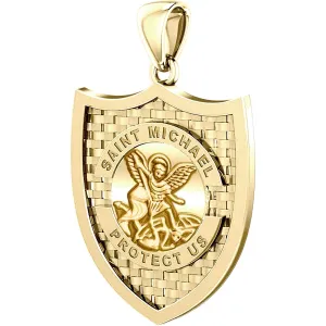 Ladies 14K Yellow Gold Saint Michael Pendant Necklace, 28mm
