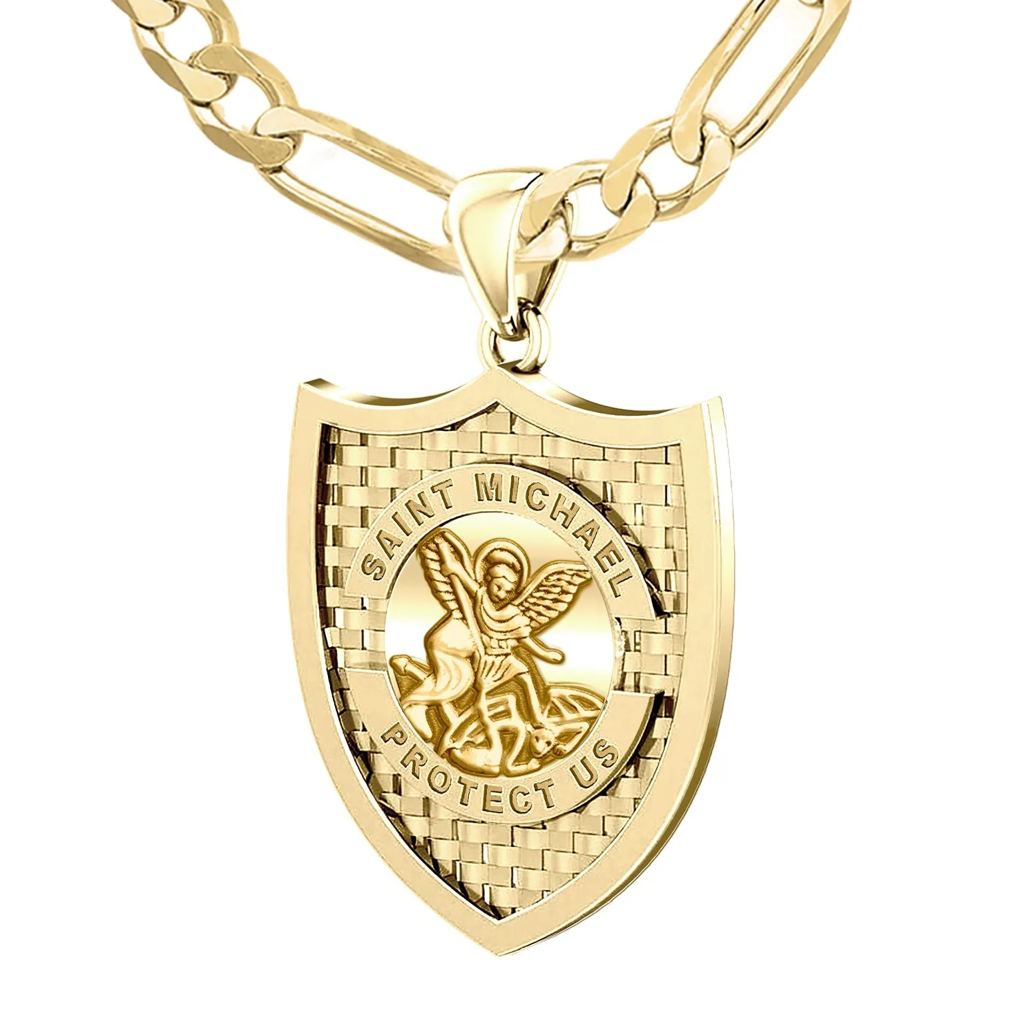Ladies 14K Yellow Gold Saint Michael Pendant Necklace, 28mm
