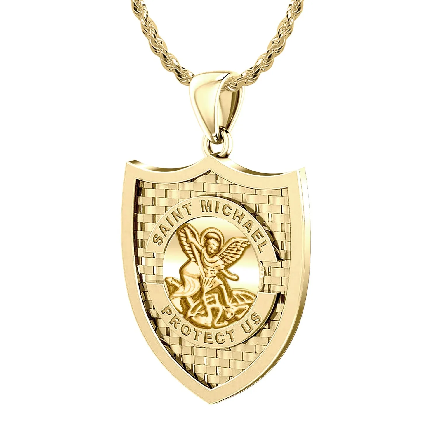Ladies 14K Yellow Gold Saint Michael Pendant Necklace, 28mm