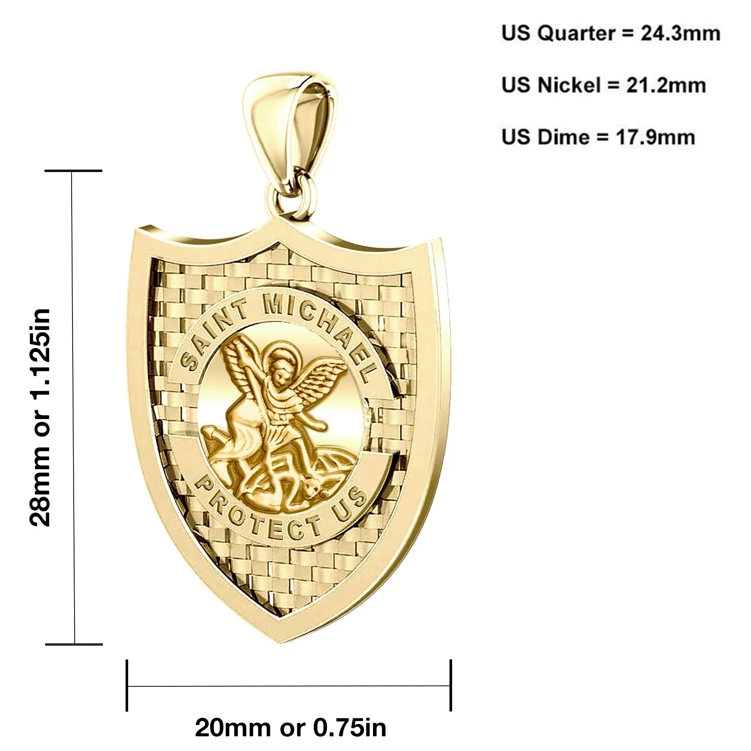 Ladies 14K Yellow Gold Saint Michael Pendant Necklace, 28mm