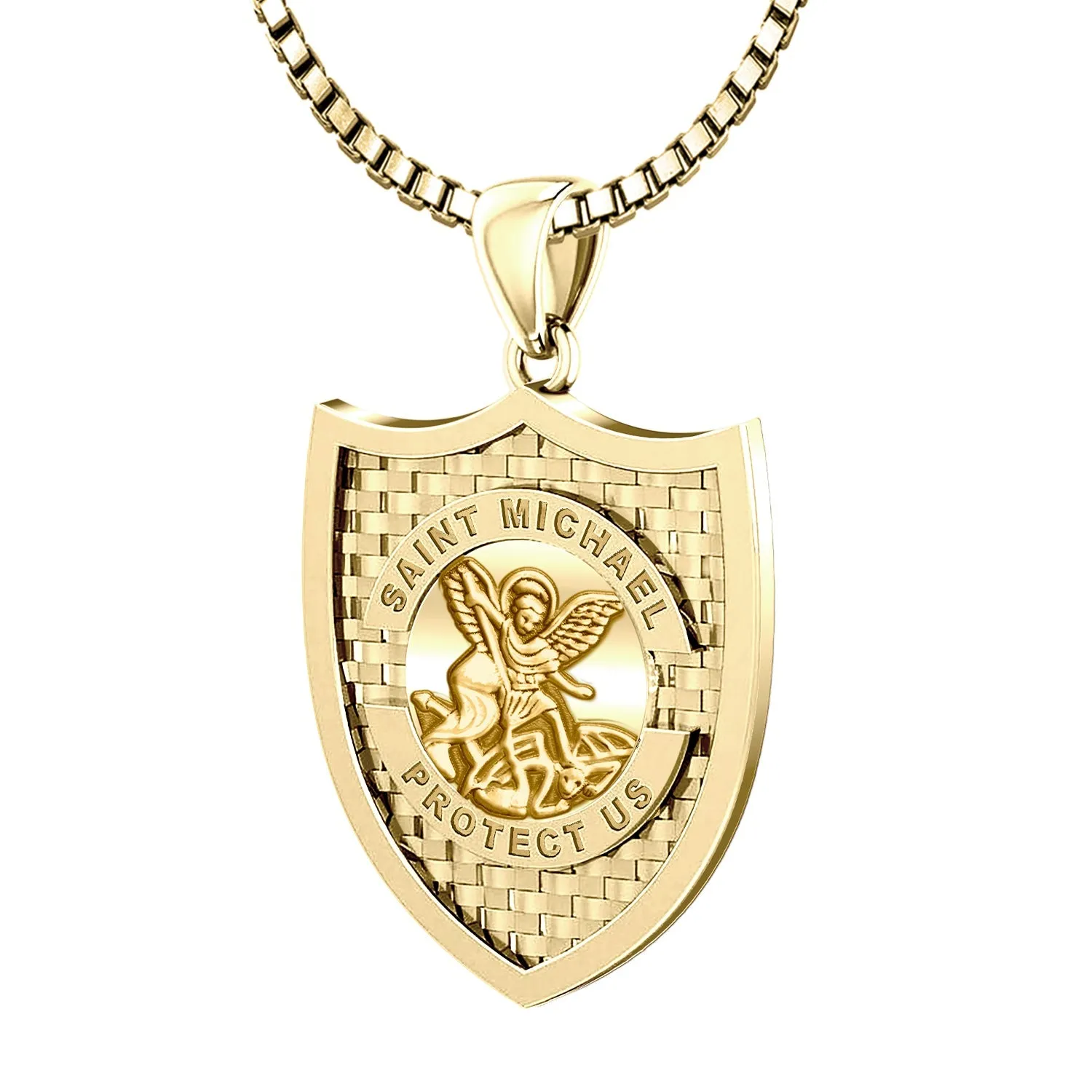Ladies 14K Yellow Gold Saint Michael Pendant Necklace, 28mm
