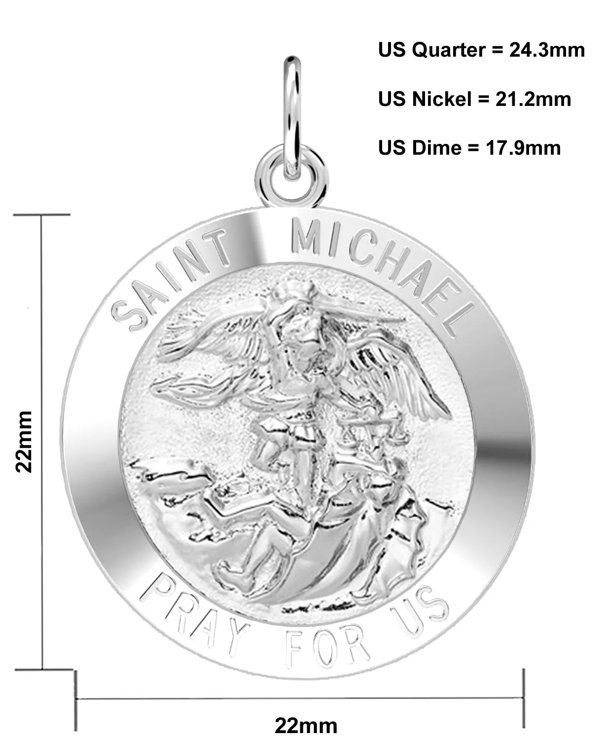 Ladies 925 Sterling Silver Saint Michael Round Pendant Necklace, 22mm