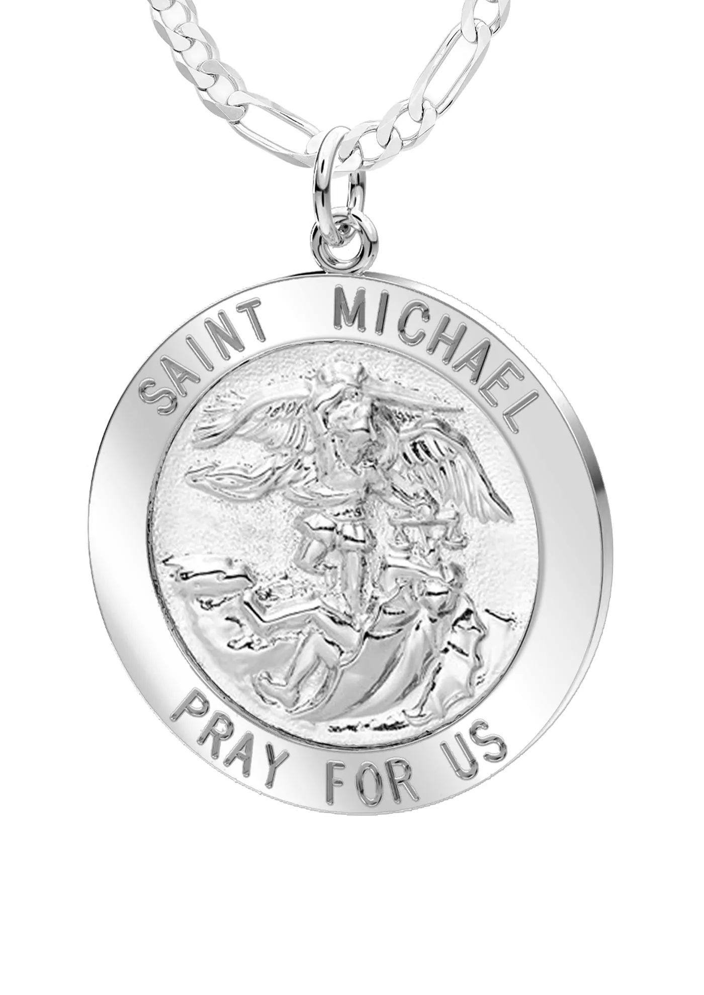 Ladies 925 Sterling Silver Saint Michael Round Pendant Necklace, 22mm