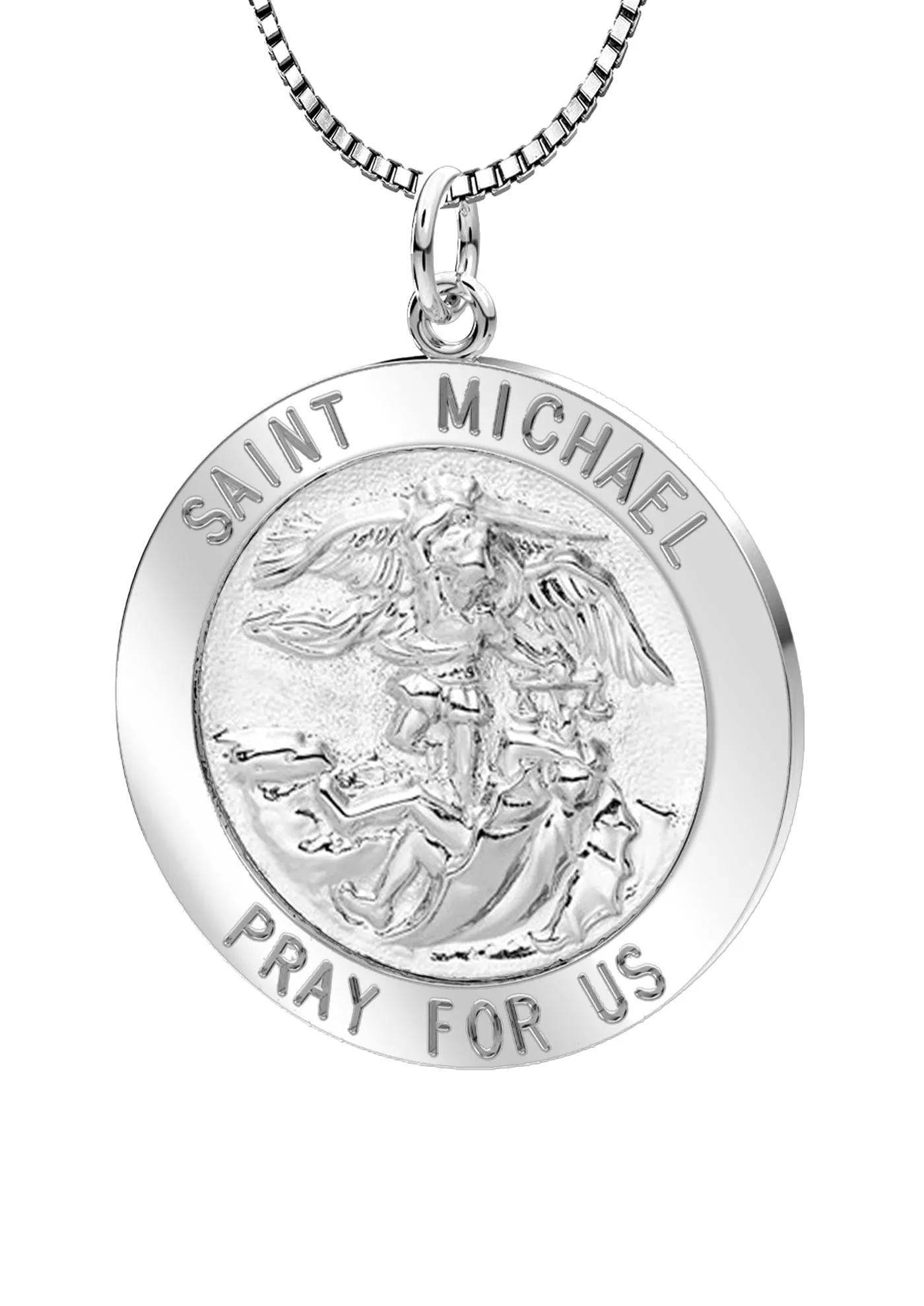 Ladies 925 Sterling Silver Saint Michael Round Pendant Necklace, 22mm