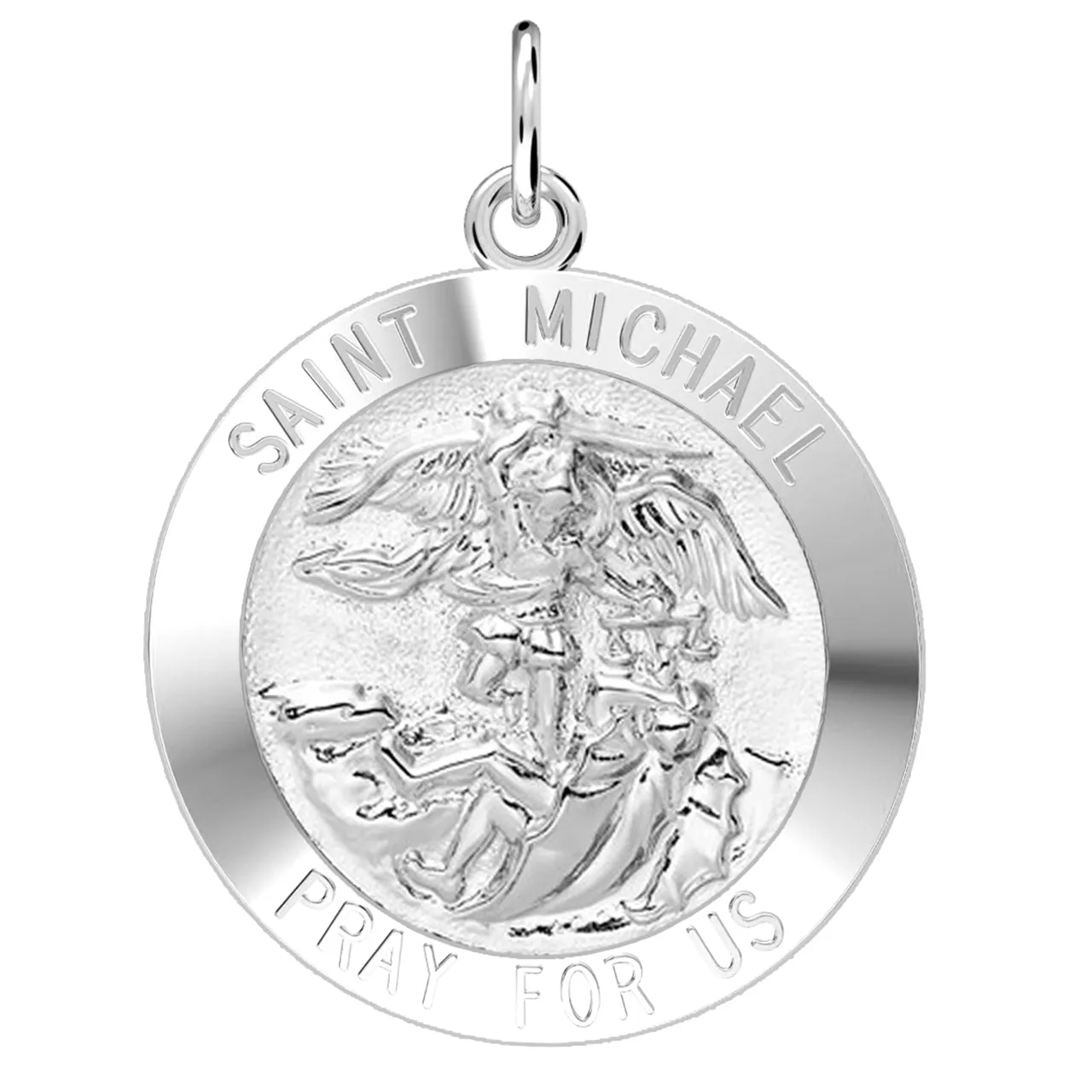 Ladies 925 Sterling Silver Saint Michael Round Pendant Necklace, 22mm