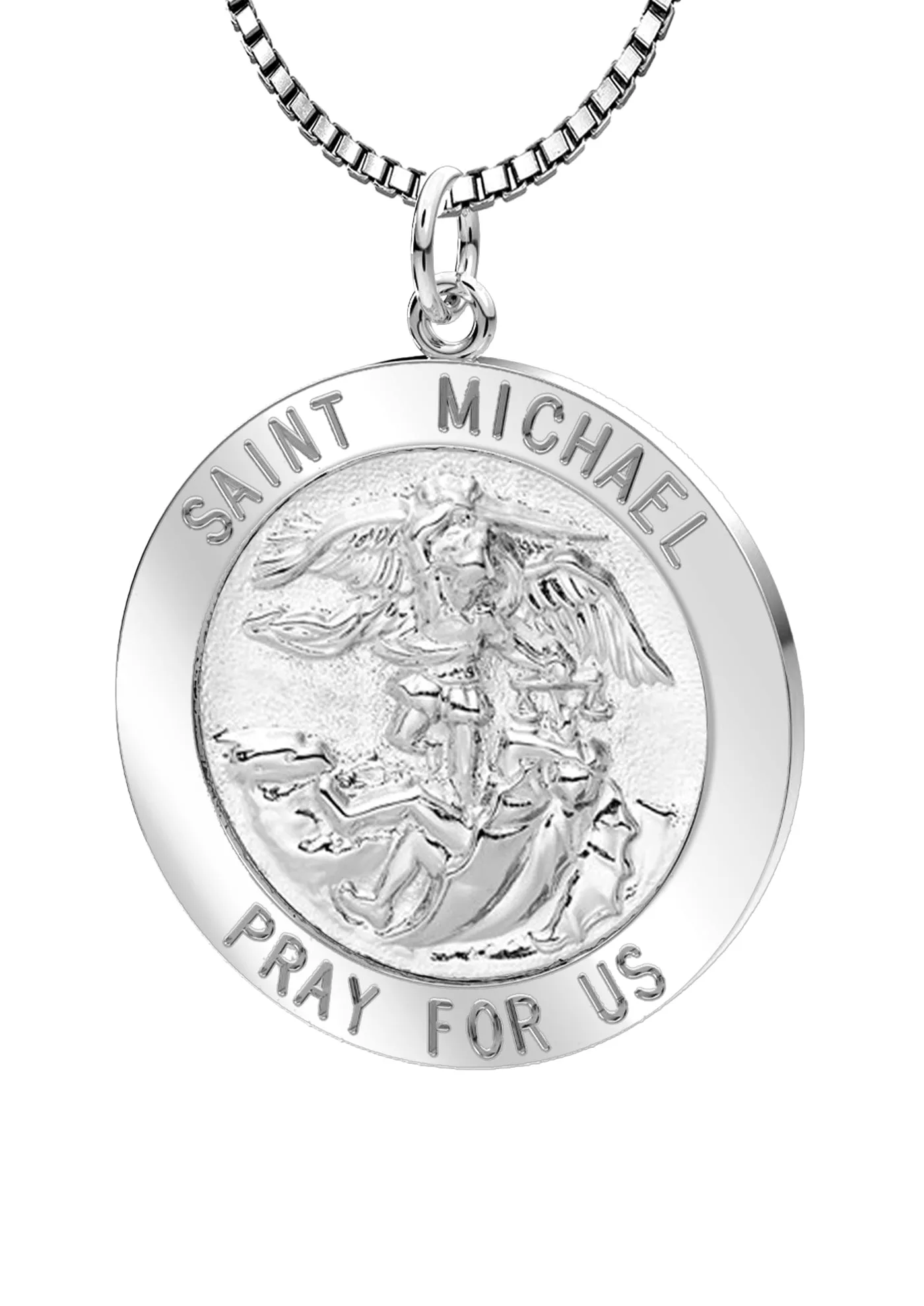 Ladies 925 Sterling Silver Saint Michael Round Pendant Necklace, 22mm