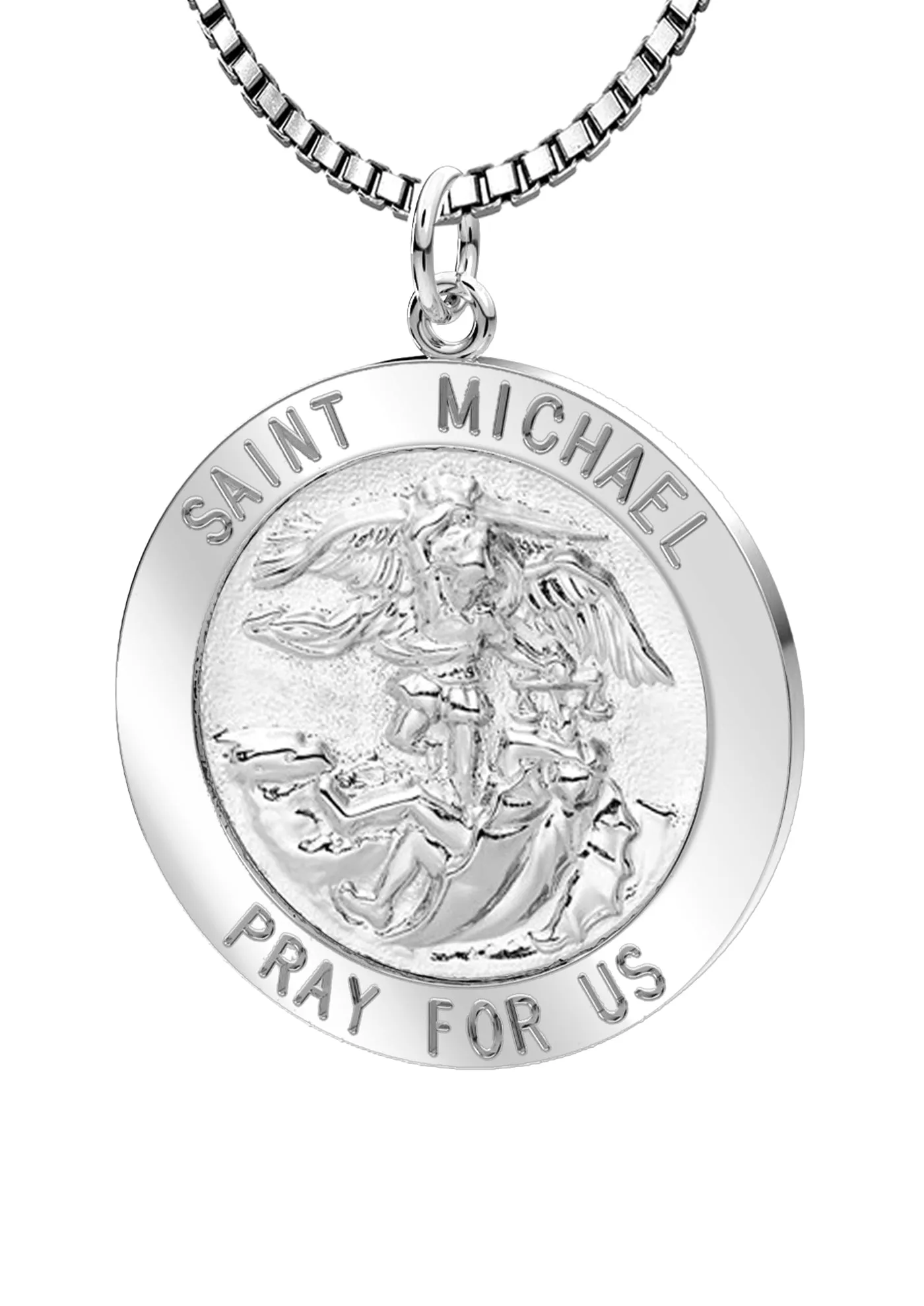 Ladies 925 Sterling Silver Saint Michael Round Pendant Necklace, 22mm