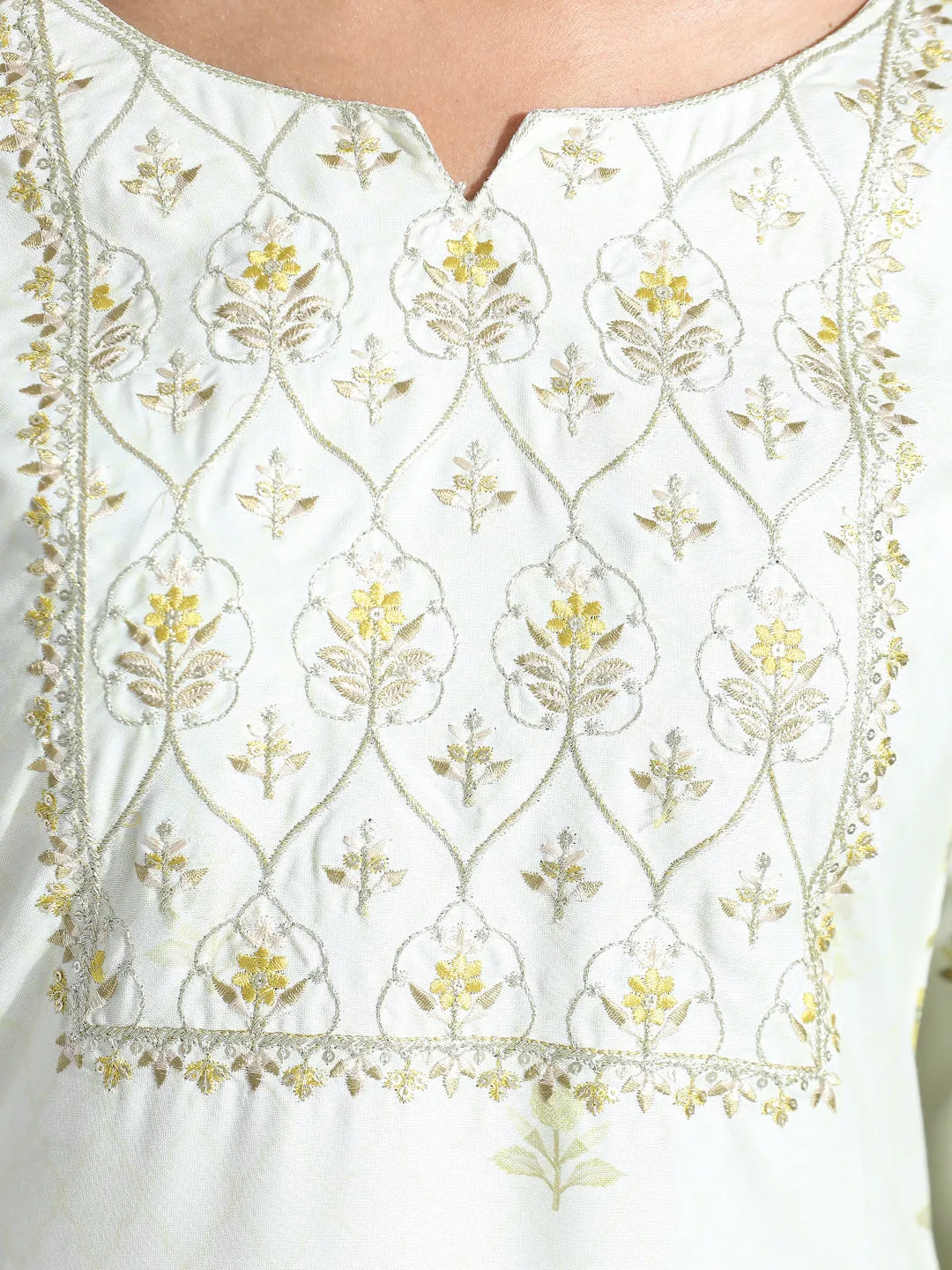Light Green Printed Poly Rayon Straight Kurta