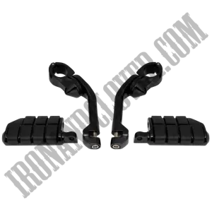 Long Angled Adjustable Highway Foot Pegs & Clamps in Black