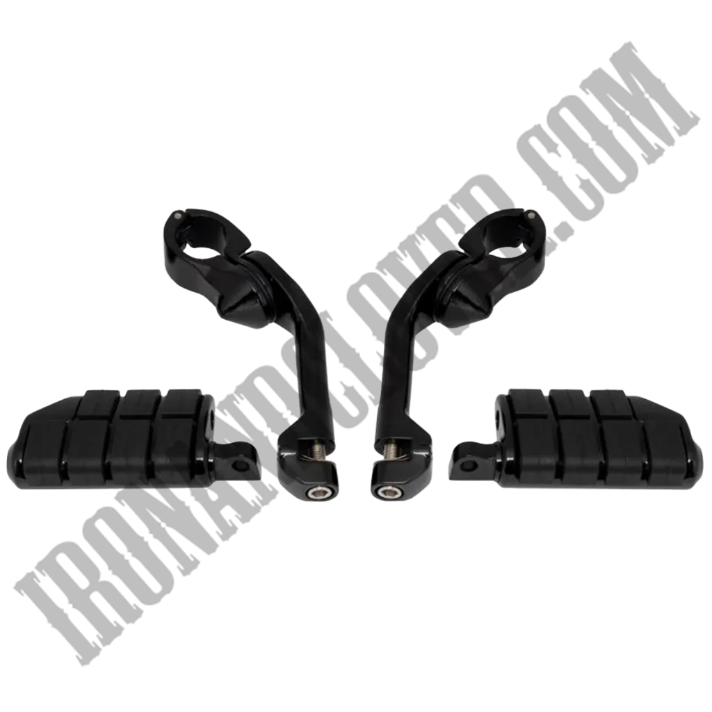 Long Angled Adjustable Highway Foot Pegs & Clamps in Black