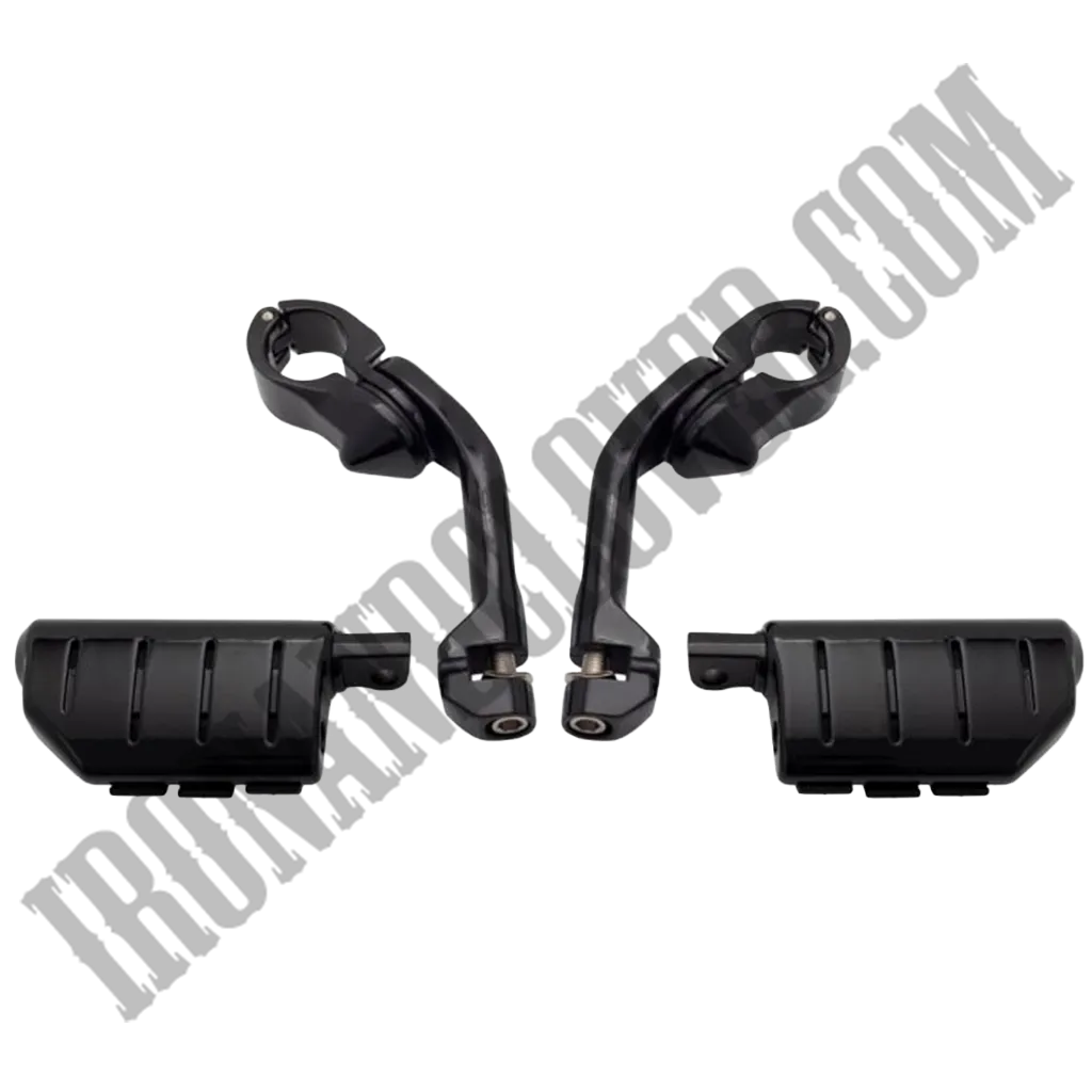 Long Angled Adjustable Highway Foot Pegs & Clamps in Black