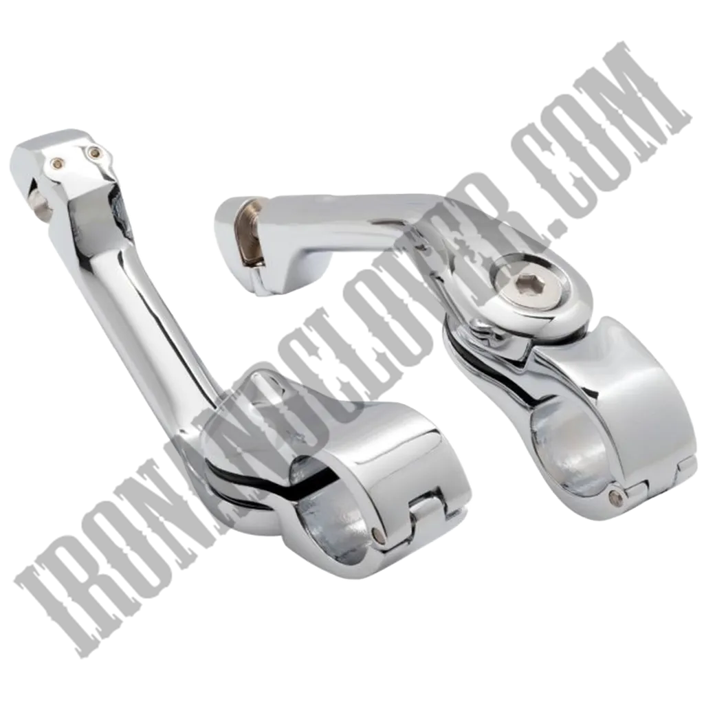Long Angled Adjustable Highway Foot Pegs & Clamps in Chrome