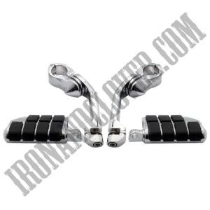 Long Angled Adjustable Highway Foot Pegs & Clamps in Chrome