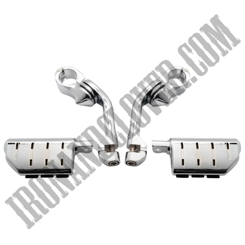 Long Angled Adjustable Highway Foot Pegs & Clamps in Chrome