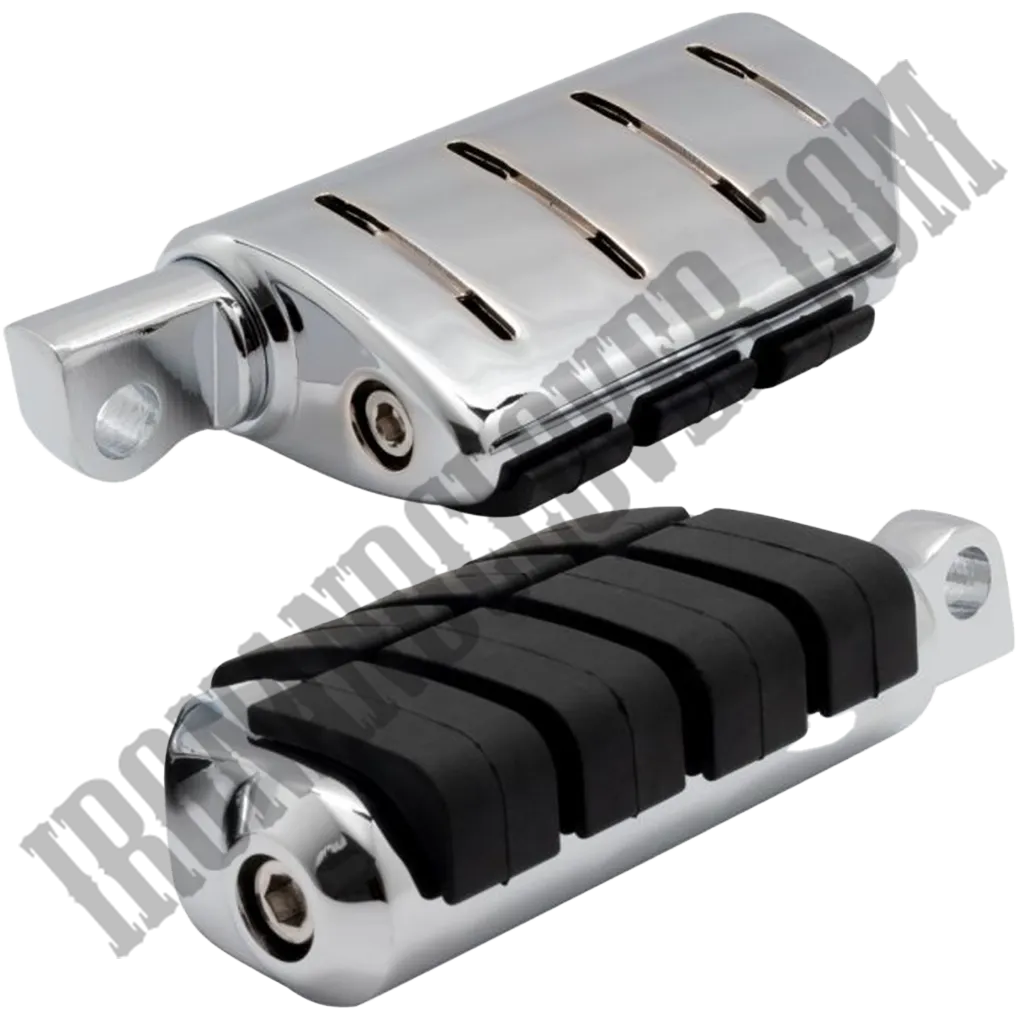 Long Angled Adjustable Highway Foot Pegs & Clamps in Chrome