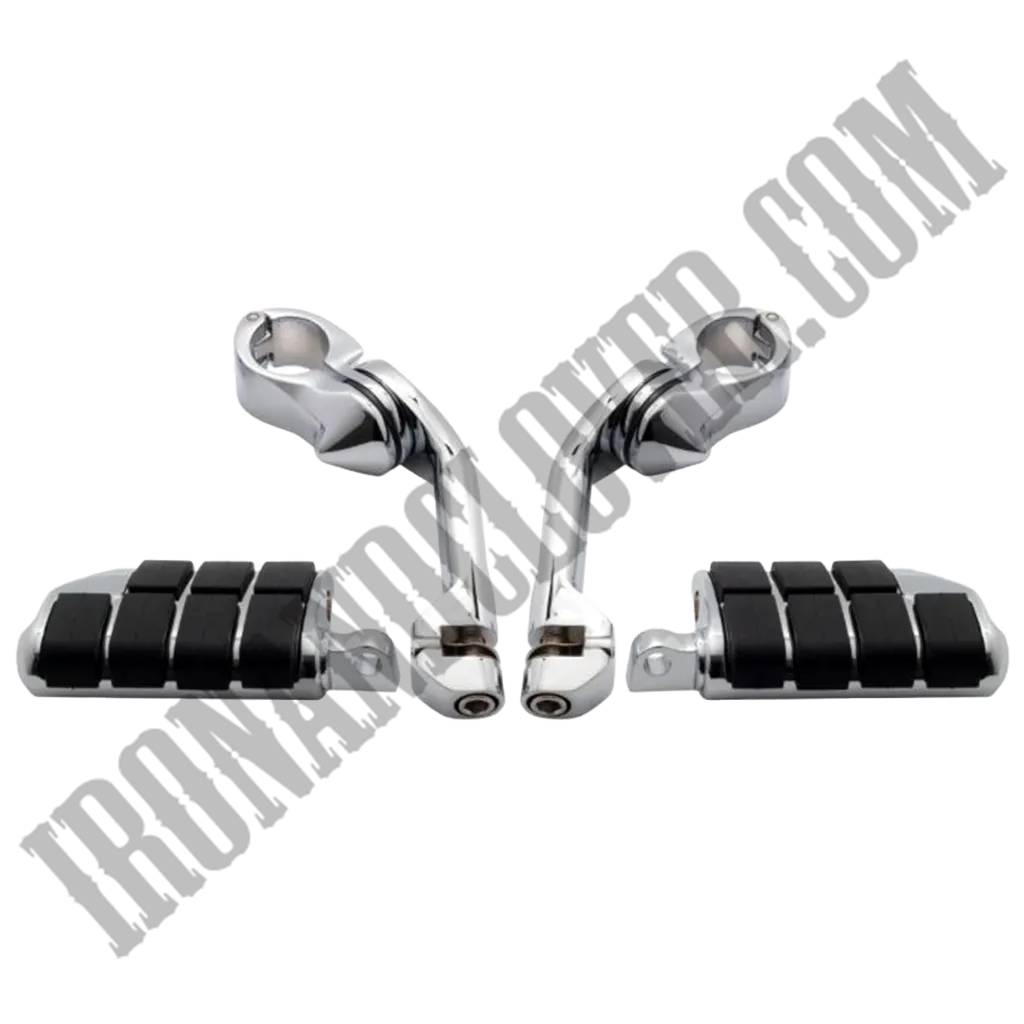 Long Angled Adjustable Highway Foot Pegs & Clamps in Chrome
