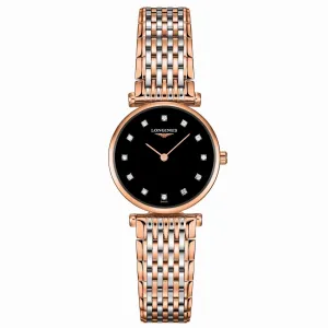 LONGINES Watch the great Classique De Longines 24mm Black Diamonds Quartz Steel Pvd Finition Rose Gold L4.209.1.57.7