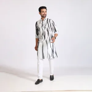 Men's Black and White Digital Print Kurta