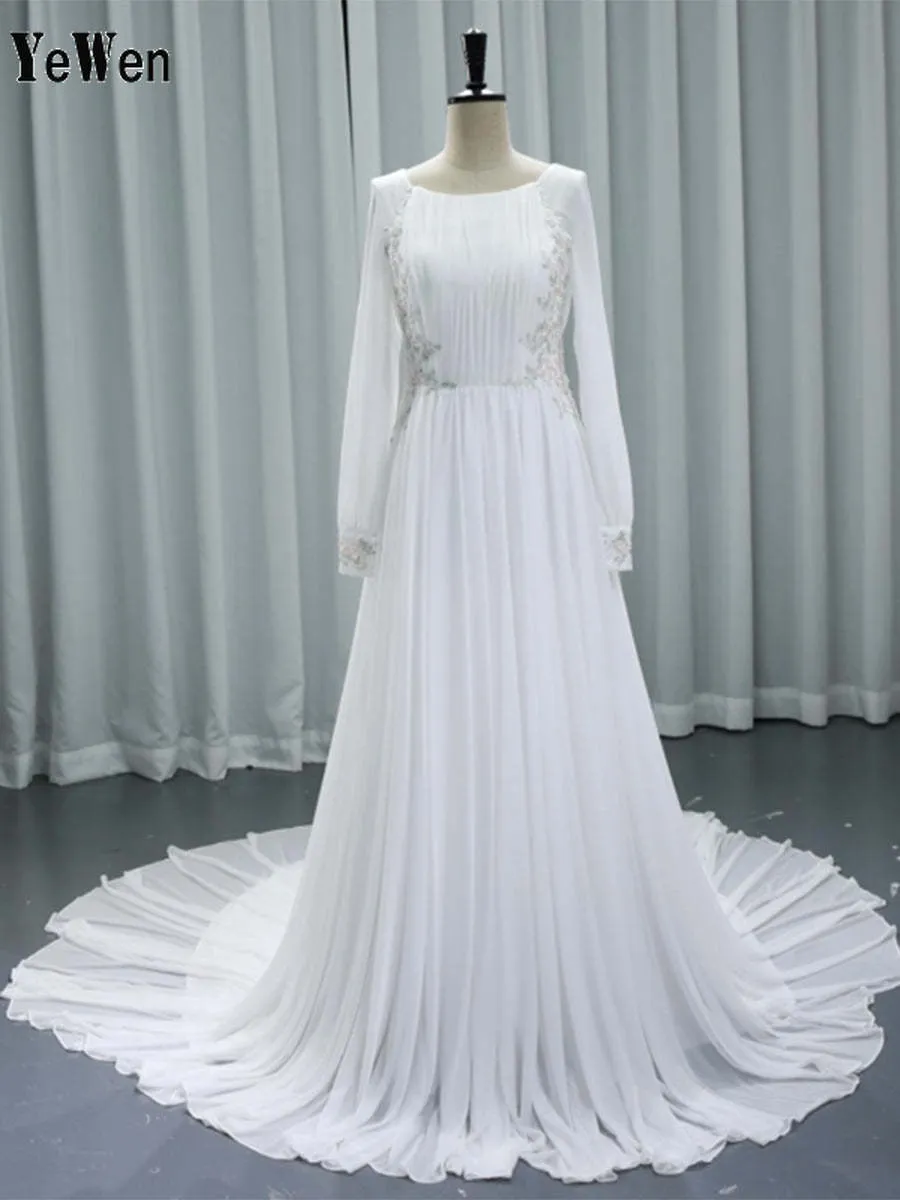 Modest Bohemian Wedding Dress Long Sleeves Classic Boho Bridal Dress #24016