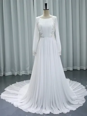 Modest Bohemian Wedding Dress Long Sleeves Classic Boho Bridal Dress #24016