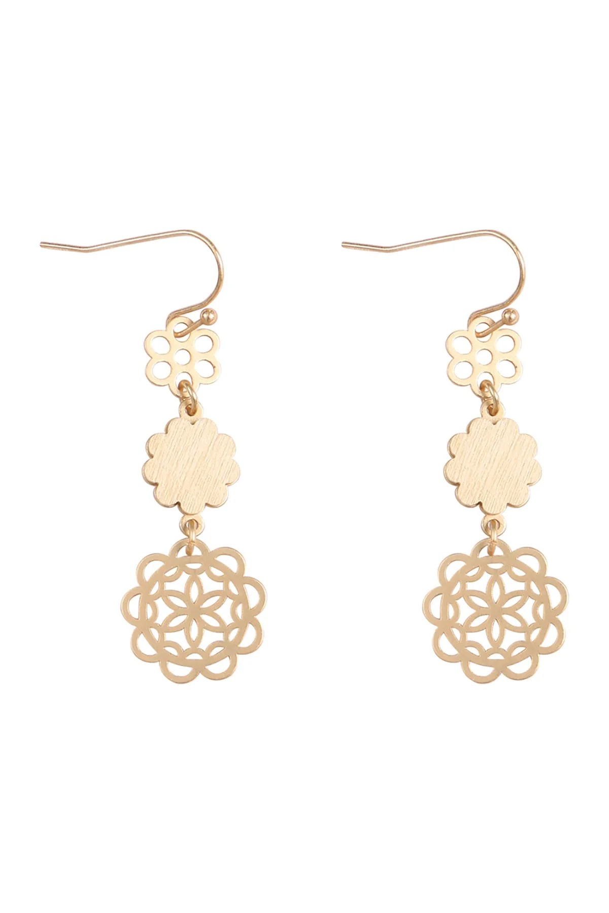 MORROCAN FLOWER WOOD METAL DROP LINK EARRINGS