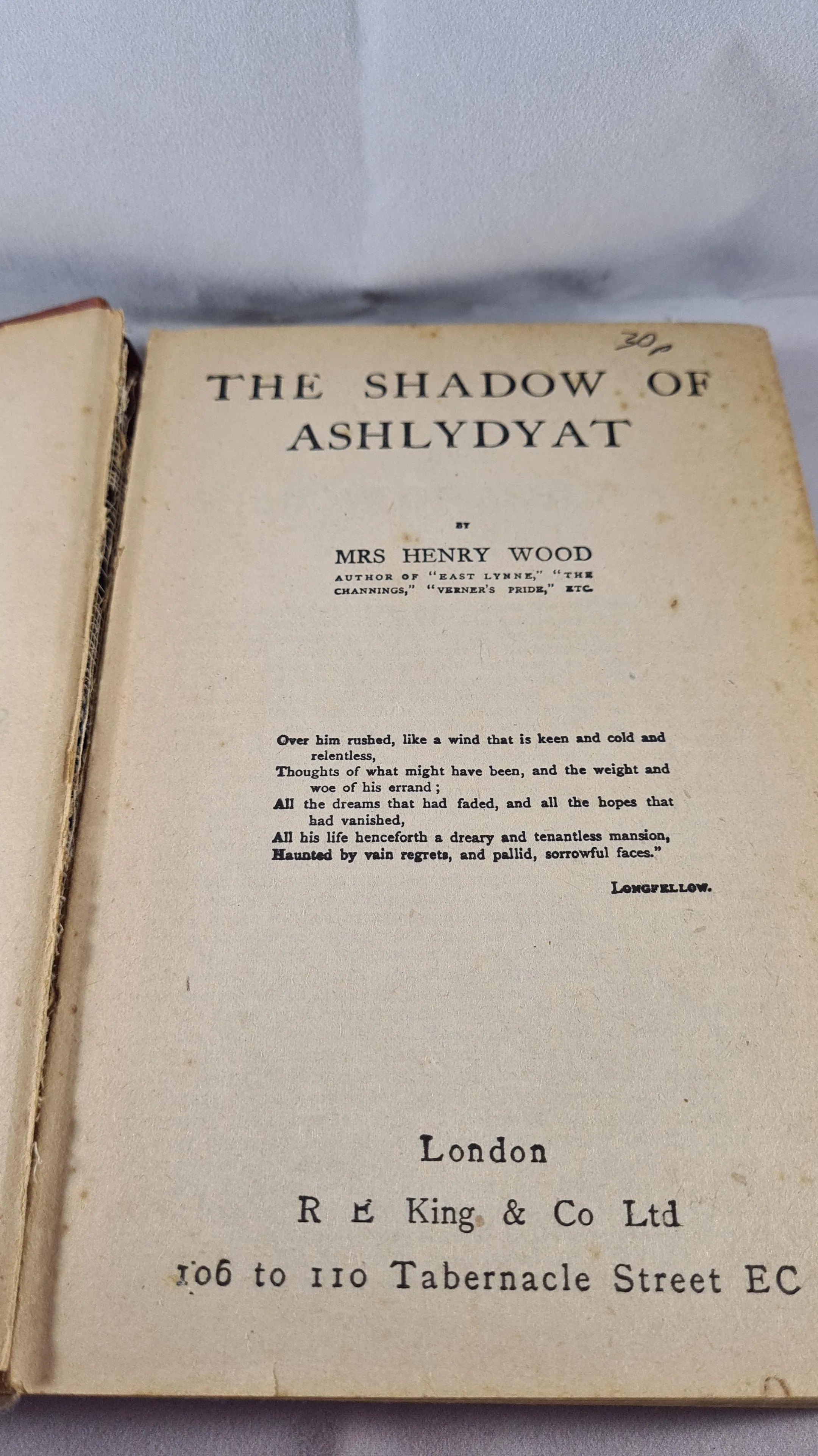 Mrs Henry Wood - The Shadow of Ashlydyat, R King, no date