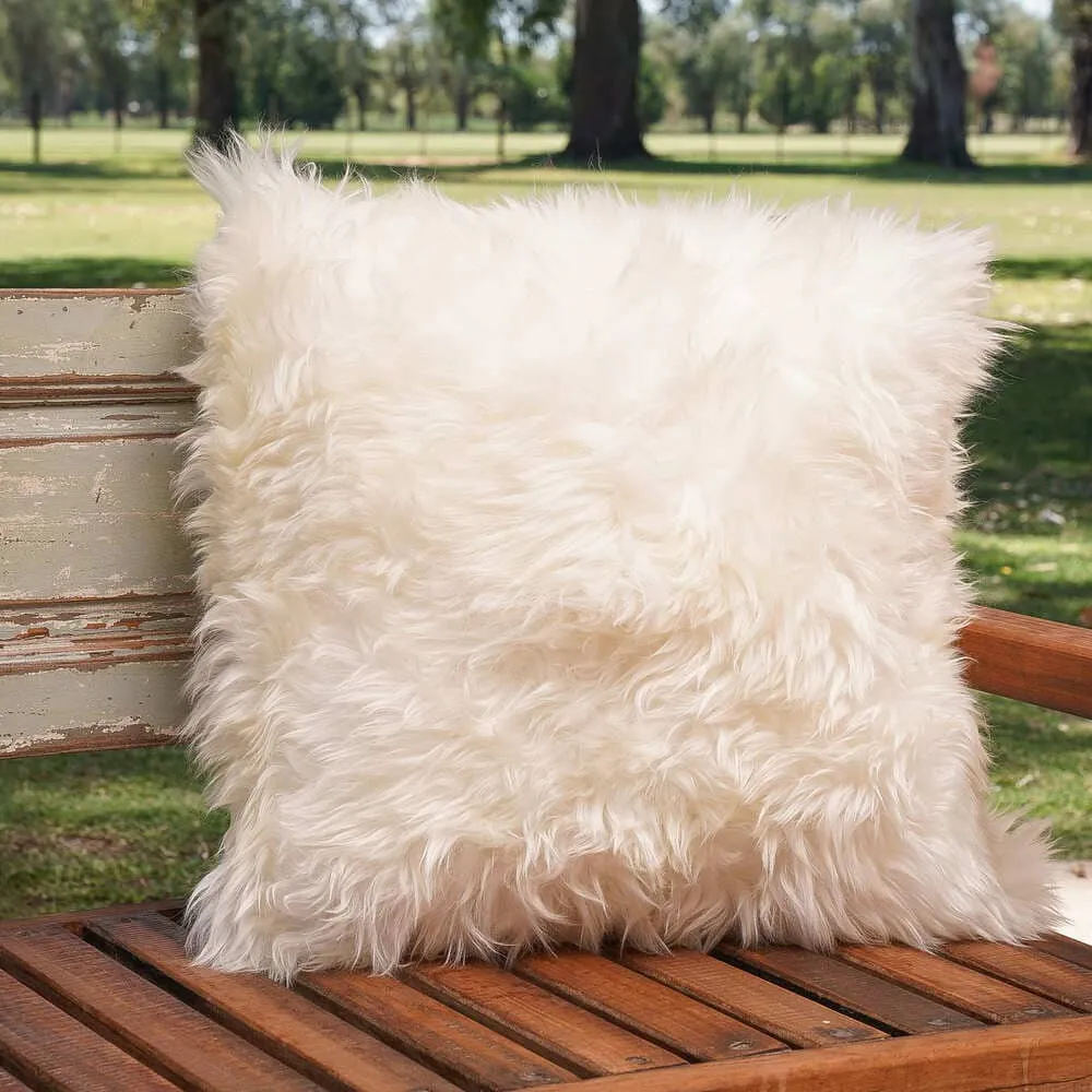 Natural Sheepskin Pillow Cover 16"x16" / Natural White