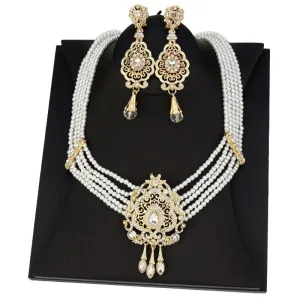 Natural Stone Beaded Necklace Drop Earring Wedding Jewelry Set