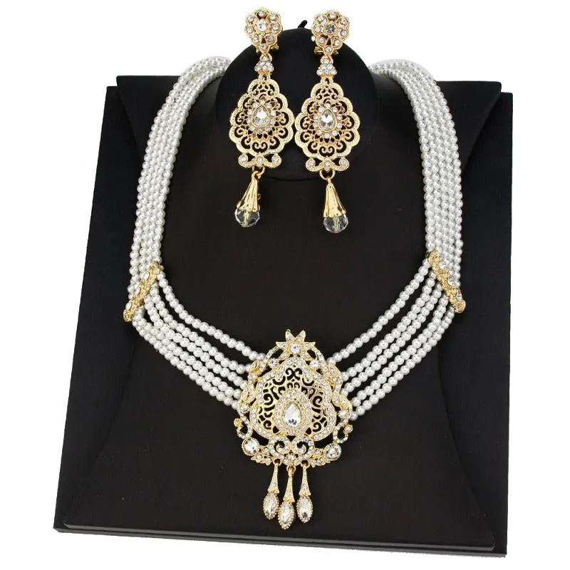 Natural Stone Beaded Necklace Drop Earring Wedding Jewelry Set