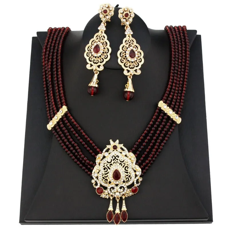 Natural Stone Beaded Necklace Drop Earring Wedding Jewelry Set